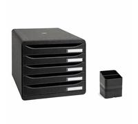 Exacompta - Réf. 309714D - PACK Module de classement Big Box Plus 5 tiroirs Ecoblack Noir - Dimensions extérieures 34,7 x 27,8 x 27,1 cm + 1 pot à crayons PEN CUBE Eco black noir 677014D