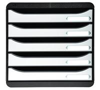 Exacompta - Réf. 3097213D - BIG BOX PLUS - Caisson 5 tiroirs pour document A4+ - Dimensions extérieures : Profondeur 34,7 x largeur 27,8 x Hauteur 27,1cm - Noir/Blanc glossy
