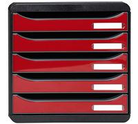 Exacompta - Réf. 3097218D - BIG BOX PLUS - Caisson 5 tiroirs pour document A4+ - Dimensions extérieures : Profondeur 34,7 x largeur 27,8 x Hauteur 27,1cm - Noir/Rouge Carmin glossy