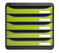 Exacompta - Réf. 3097225D - BIG BOX PLUS - Caisson 5 tiroirs pour document A4+ - Dimensions extérieures : Profondeur 34,7 x largeur 27,8 x Hauteur 27,1cm - Noir/Vert Anis glossy