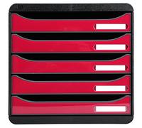 Exacompta - Réf. 3097284D - BIG BOX PLUS - Caisson 5 tiroirs pour document A4+ - Dimensions extérieures : Profondeur 34,7 x largeur 27,8 x Hauteur 27,1cm- Noir/Framboise glossy