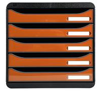 Exacompta - Réf. 3097288D - BIG BOX PLUS - Caisson 5 tiroirs pour document A4+ - Dimensions extérieures : Profondeur 34,7 x largeur 27,8 x Hauteur 27,1cm - Noir/Tangerine orange glossy