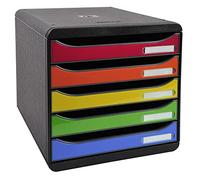 Exacompta - Réf. 3097298D - BIG BOX PLUS - Caisson 5 tiroirs pour document A4+ - Dimensions extérieures : Profondeur 34,7 x largeur 27,8 x Hauteur 27,1cm - Noir/Arlequin glossy