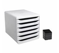 Exacompta - Réf. 309740D - PACK Module de classement Big Box Plus 5 tiroirs Office gris lumière - Dimensions extérieures 34,7 x 27,8 x 27,1 cm + 1 pot à crayons PEN CUBE Eco black noir 677014D