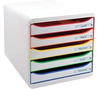 Exacompta - Réf. 309913D - BIG BOX PLUS - Caisson 5 tiroirs pour document A4+ - Dimensions extérieures : Profondeur 34,7 x largeur 27,8 x Hauteur 27,1cm- Blanc/Arlequin/blanc