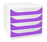 Exacompta - Réf. 310319D - BIG-BOX Chromaline - Caisson 4 tiroirs pour format A4+ - Dimensions extérieures : profondeur 34,70 x largeur 27,80 x hauteur 26,70 cm - Cristal/violet translucide