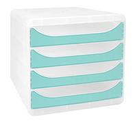 Exacompta - Réf. 310336D - BIG-BOX Chromaline - Caisson 4 tiroirs pour format A4+ - Dimensions extérieures : profondeur 34,70 x largeur 27,80 x hauteur 26,70 cm - Cristal/turquoise translucide