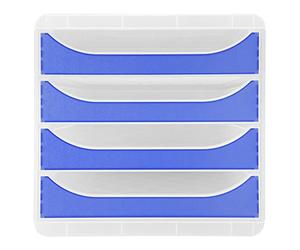 Exacompta - Réf. 310360D - BIG-BOX Chromaline - Caisson 4 tiroirs pour format A4+ - Dimensions extérieures : profondeur 34,70 x largeur 27,80 x hauteur 26,70 cm - Cristal/bleu royal translucide