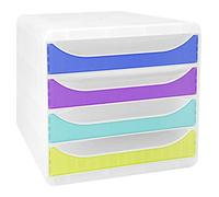 Exacompta - Réf. 310399D - BIG-BOX Chromaline - Caisson 4 tiroirs pour format A4+ - Dimensions extérieures : profondeur 34,70 x largeur 27,80 x hauteur 26,70 cm - Cristal/arlequin translucide