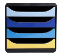 Exacompta - Réf. 3104202D - BIG-BOX - 1 Caisson 4 tiroirs ouverts pour document A4+ - Dimensions extérieures : Profondeur 34,7 x largeur 27,8 x Hauteur 26,7 cm - 4 couleurs assorties