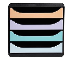 Exacompta - Réf. 3104296D - BIG-BOX - Caisson 4 tiroirs pour document A4+ - Dimensions extérieures : Profondeur 34,70 x largeur 27,80 x Hauteur 26,70cm - Noir/Pastel Glossy