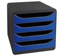 Exacompta - Réf. 310703D - BIG-BOX - Caisson 4 tiroirs pour document A4+ -Dimensions extérieures : Profondeur 34,70 x largeur 27,80 x Hauteur 26,70cm - Noir/Bleu royal