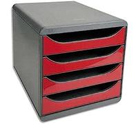 Exacompta - Réf. 310718D - BIG-BOX - Caisson 4 tiroirs pour document A4+ -Dimensions extérieures : Profondeur 34,70 x largeur 27,80 x Hauteur 26,70cm - Noir/Rouge carmin