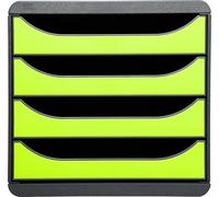 Exacompta - Réf. 310725D - BIG-BOX - Caisson 4 tiroirs pour document A4+ - Dimensions extérieures : Profondeur 34,70 x largeur 27,80 x Hauteur 26,70cm - Noir/Vert anis