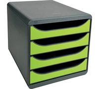 Exacompta - Réf. 310725D - BIG-BOX - Caisson 4 tiroirs pour document A4+ - Dimensions extérieures : Profondeur 34,70 x largeur 27,80 x Hauteur 26,70cm - Noir/Vert anis