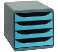 Exacompta - Réf. 310782D - BIG-BOX - Caisson 4 tiroirs pour document A4+ -Dimensions extérieures : Profondeur 34,70 x largeur 27,80 x Hauteur 26,70cm - Noir/Bleu turquoise