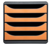 Exacompta - Réf. 310788D - BIG-BOX - Caisson 4 tiroirs pour document A4+ -Dimensions extérieures : Profondeur 34,70 x largeur 27,80 x Hauteur 26,70cm - Noir/Tangerine