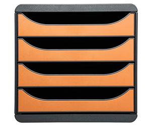 Exacompta - Réf. 310788D - BIG-BOX - Caisson 4 tiroirs pour document A4+ -Dimensions extérieures : Profondeur 34,70 x largeur 27,80 x Hauteur 26,70cm - Noir/Tangerine