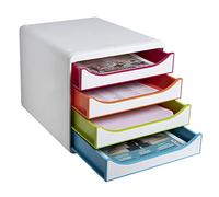 Exacompta - Réf. 310913D - BIG-BOX Black Office - Caisson 4 tiroirs pour format A4+ - Dimensions extérieures : profondeur 34,70 x largeur 27,80 x hauteur 26,70 cm - Blanc/arlequin/blanc