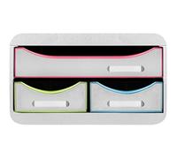 Exacompta - Réf. 311913D - SMALL-BOX MINI 3 tiroirs - 1 tiroir pour documents au format A4+ - 2 tiroirs fins pour les petits ustensiles - dimensions 347 x 278 x 130 mm - Blanc/arlequin/blanc