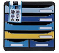 Exacompta Module de classement Big Box Bee Blue à la française - 6 tiroirs A4+ - Couleurs assorties