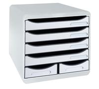 Exacompta - Réf. 312740D - BIG-BOX MAXI - 1 Caisson 4 tiroirs pour document A4+ et 2 petits tiroirs pour ranger des ustensiles - Dimensions extérieures : P 34,7 x l 27,8 x H 27,1 cm - Gris lumière