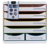 Exacompta - Réf. 312913D - BIG-BOX MAXI - 1 Caisson 4 tiroirs pour document A4+ et 2 petits tiroirs pour ranger des ustensiles - Dimensions extérieures : P 34,7 x l 27,8 x H 27,1 cm - Blanc/arlequin