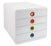 Exacompta - Réf. 314398D - POP-BOX - Caisson 4 tiroirs fermés pour document A4+ - Dimensions extérieures : Profondeur 34,70 x largeur 27,80 x Hauteur 26,70cm - Blanc/arlequin blanc