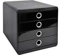 Exacompta - Réf. 314438D - POP-BOX - Caisson 4 tiroirs fermés pour document A4+ - Dimensions extérieures : Profondeur 34,70 x largeur 27,80 x Hauteur 26,70cm - Noir/argent