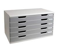 Exacompta - Réf. 322041D - MODULO A3 - Caisson 5 tiroirs fermés pour documents A3+ - Dimensions extérieures : Profondeur 35 x largeur 57,6 x Hauteur 32 cm - Gris lumière/granit