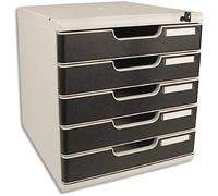 Exacompta - Réf. 331014D - MODULO A4 - Caisson 5 tiroirs avec fermeture à clé pour documents A4+ - Dimensions extérieures : Profondeur 35 x largeur 28,8 x Hauteur 32 cm - Gris lumière/noir