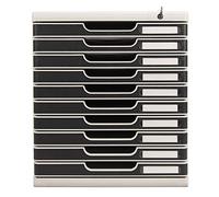 Exacompta - Réf. 332014D - MODULO A4 - Caisson 10 tiroirs avec fermeture à clé pour documents A4+ - Dimensions extérieures : Profondeur 35 x largeur 28,8 x Hauteur 32 cm - Gris lumière/noir