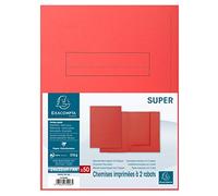 Exacompta - Réf. 335008E - Paquet de 50 chemises rigides imprimées avec 2 rabats SUPER 210 g/m² - couleurs pastel - chemises certifiées PEFC™- dimensions 24 x 32 cm pour format A4 - couleur rouge