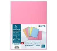 Exacompta - Réf. 339003E - Paquet de 50 chemises rigides avec 1 rabat SUPER 210 g/m² - couleurs pastel - chemises certifiées PEFC™- dimensions 24 x 32 cm pour documents format A4 - couleur rose