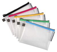 Exacompta - Réf. 34140E - Carton de 10 pochettes avec fermeture éclair ZIP - En polypro souple pour ranger des fournitures, accessoires de beauté - Format à classer A5 - 5 couleurs assorties