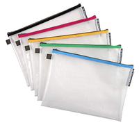 Exacompta - Réf 34150E - Pochettes zippées transparentes en maille filet - Convient pour documents A4, maille nylon 0,3 mm - Convient pour ranger documents et accessoires - Coloris assortis (lot de