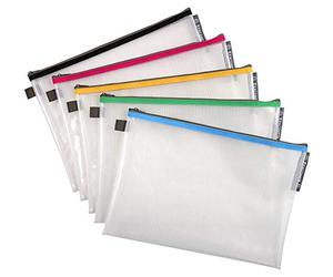 Exacompta - Réf 34150E - Pochettes zippées transparentes en maille filet - Convient pour documents A4, maille nylon 0,3 mm - Convient pour ranger documents et accessoires - Coloris assortis (lot de