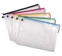 Exacompta - Réf. 34160E - Carton de 10 pochettes avec fermeture éclair ZIP - En PP souple et résistant pour ranger des fournitures, accessoires de beauté - Format à classer A3-5 couleurs assorties