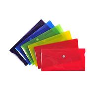Exacompta - Réf. 34420E - Carton de 30 pochettes fermeture bouton pression avec rabat - En PP lisse - Dimensions : 23x12cm - Format à classer 10x21 cm (DL) - 6 couleurs assorties