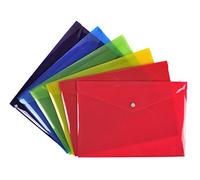 Exacompta - Réf. 34450E - Carton de 30 pochettes fermeture bouton pression avec rabat - En Polypro lisse - Dimensions : 33x23cm - Format à classer A4-6 couleurs assorties