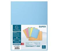 Exacompta - Réf. 348006E - Paquet de 100 chemises semi rigides avec 1 rabat SUPER 160 g/m² - couleurs pastel - chemises certifiées PEFC™- dimensions 24 x 32 cm pour format A4 - couleur bleu clair
