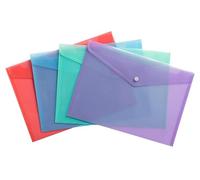 Exacompta - Réf. 35450E - Paquet de 4 pochettes fermeture bouton pression avec rabat - Chromaline Pastel - Dimensions : 33x23cm - FT à classer A4 - Bleu pastel, corail, mauve, vert pastel