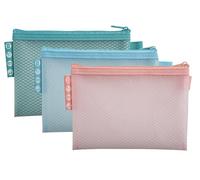 Exacompta - Réf. 37120E - Paquet de 3 pochettes EVA à fermeture éclair en plastique souple - format à classer A6 - Pour ranger des fournitures, accessoires de beauté - 3 couleurs assorties