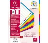 Exacompta - Réf. 3812E - Carton de 15 intercalaires en polypropylène rigide semi-opaque avec 12 onglets neutres Campus - Page d'indexation imprimable - Format à classer A4 maxi - Couleurs translucides