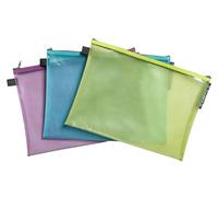 Exacompta - Réf. 38150E - Paquet de 3 pochettes à fermeture éclair EVA Pop'N Co - Dimensions 35x25cm - Format à classer A4 - Couleurs assorties