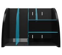 Exacompta - Réf. 394505D - 1 ORGANISEUR de bureau, Organizer NeoDeco, accessoire de bureau multifonctionnel 6 compartiments A4, A5, A6 vertical/couché - Prof 36 x l 29,5 x h 6cm, noir/bleu canard