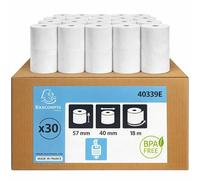 Exacompta - Réf. 40339E - Carton de 30 bobines pour tickets de carte bancaire - largeur 57 mm x diamètre 40 mm - 1 pli thermique 55g/m² - Métrage (+ ou - 2 m) : 18 m - Blanc