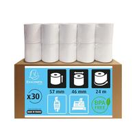 Exacompta - Réf. 40915E - Carton de 30 bobines pour tickets de carte bancaire - largeur 57 mm x diamètre 46 mm - mandrin 12 mm - 1 pli thermique 55g/m² sans BpA - Métrage (+ ou - 2m) : 24 m - Blanc