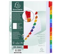 Exacompta - Réf. 4112E - Carton de 20 Intercalaires en carte blanche 160g/m2 FSC® avec 12 onglets imprimés numériques de 1 à 12 en couleur - Page d'indexation imprimable - Format à classer A4 maxi