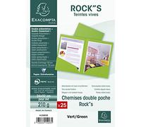 Exacompta - Réf. 415003E - Paquet de 25 chemises double poche ROCK''S 210 g/m² - couleurs vives - chemises certifiées PEFC™ - dimensions 24 x 32 cm pour documents format A4 - couleur vert